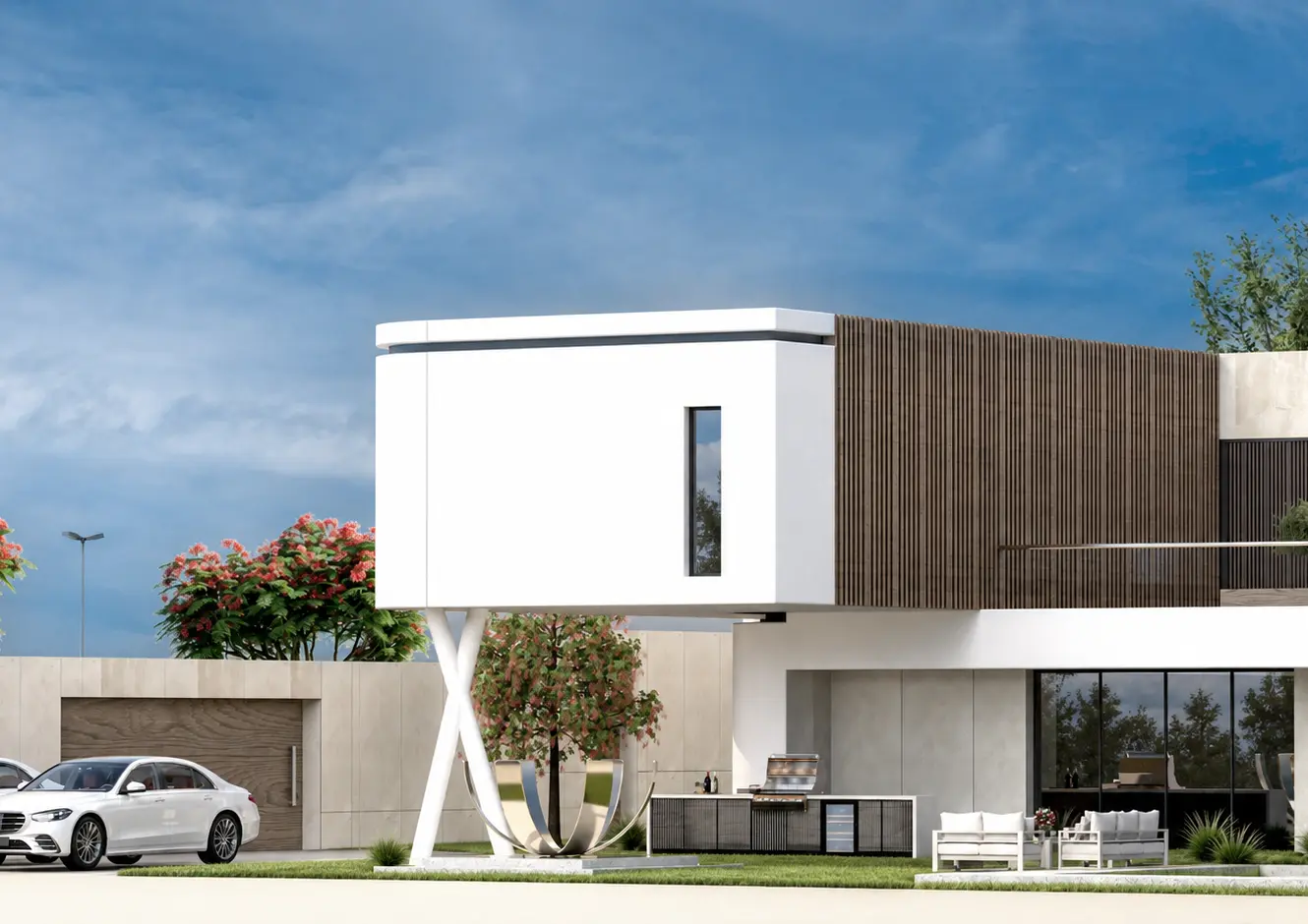 Contemporary front elevation of Ahmed Maghribi Villa